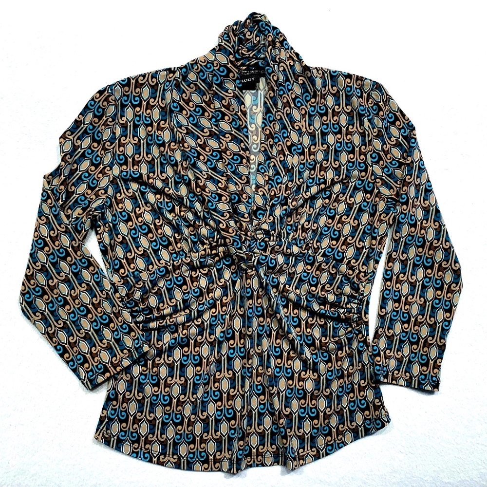 tan blue & turquoise career blouse by Ideology